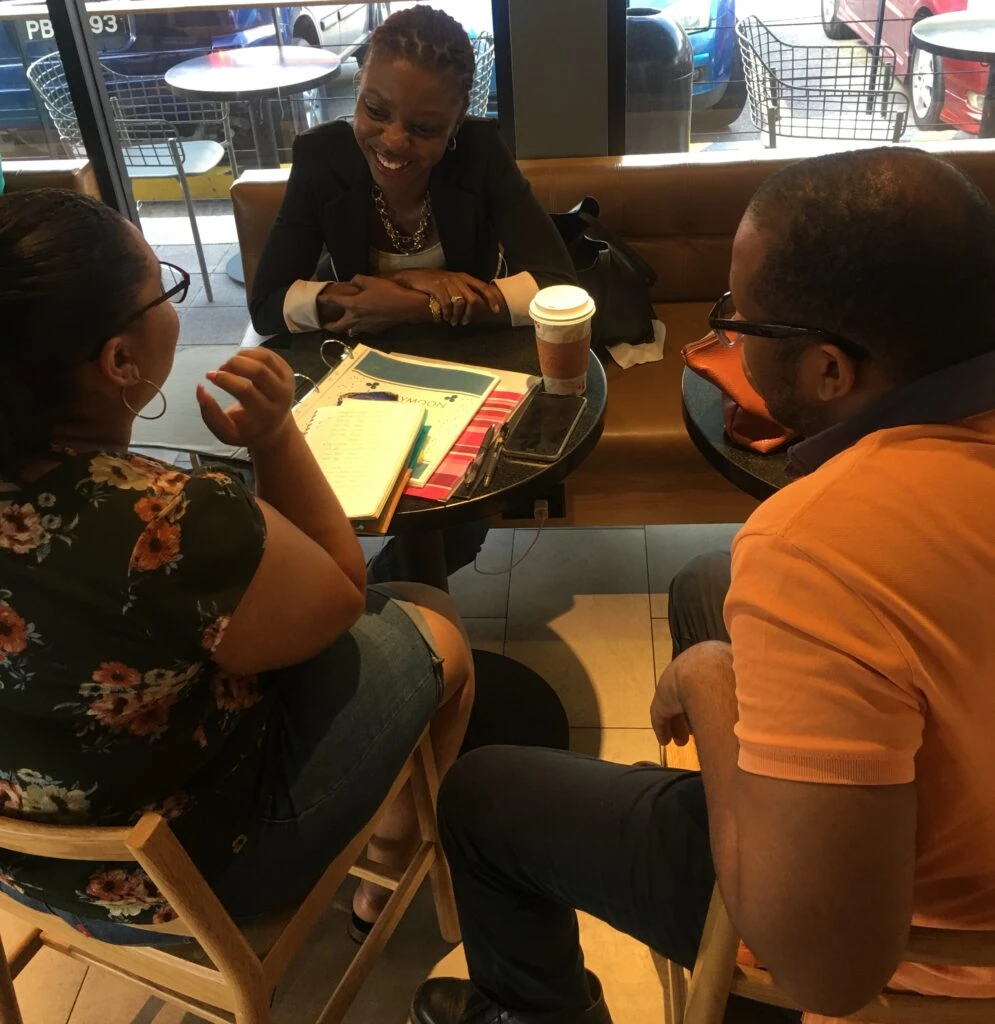 Bride receiving wedding planning guidance